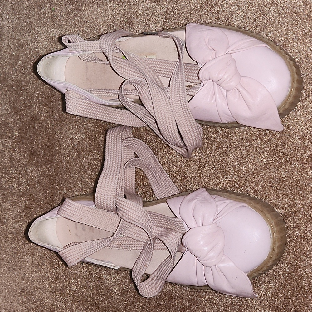 PUMA X Fenty by Rihanna Leather Bow Creeper Lace-Up Sandals Women's 9.5 Platform